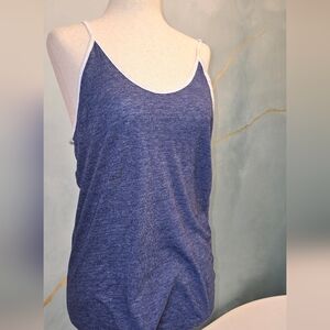 Blue Slub Racerback Tank Top with White Trim M
